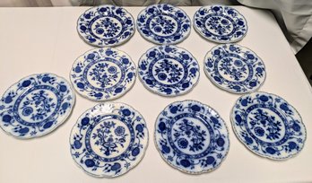 Set Of 10 Antique Johnson Bros. Blue Onion Plates -  9'