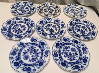 Set Of 8 Antique Johnson Bros. Blue Onion Plates -  10'