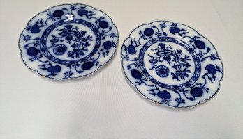 Set Of 2 Antique Johnson Bros. Blue Onion Plates -  8'