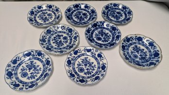 Set Of 8 Antique Johnson Bros. Blue Onion Saucers -  6'