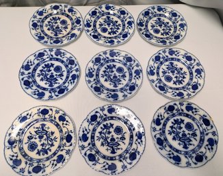 Set Of 9 Antique Johnson Bros. Blue Onion Saucers -  7'