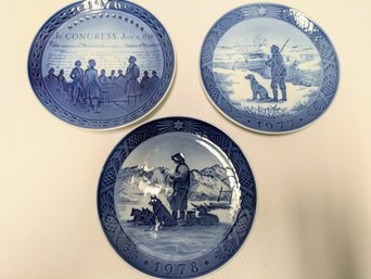 Vintage Of Of 3 Royal Coppenhagen Blue Collectors Plates - 1976, '77 & '78