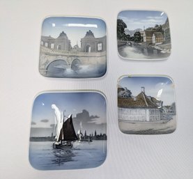 Set Of 4 Vintage Royal Copenhagen Square Porcelain Dishes