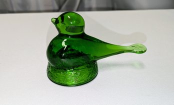 Vintage 1960s, Kanawha Green Art Glass Bird On Nest