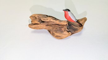 Hand Carved & Painted Bird On A  Driftwood Branch