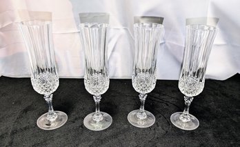 Set Of 4 Long Champ Cristal D'Arques Champagne Flutes