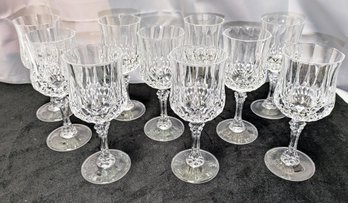 Set Of 10 Long Champ Cristal D'Arques Wine Glasses