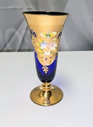 Vintage Bohemian Czech Cobalt Blue Glass & Gold Gilt Glass/ Vase