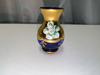 Vintage Bohemian Cobalt Blue & Gold Gilt Bud Vase