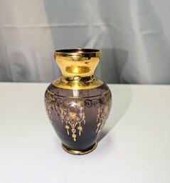 Vintage Vecchio Murano Purple & Gold Gilt Vase