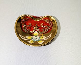 Vintage Venetician Murano Red & Gold Gilt Ashtray/Trinket Dish