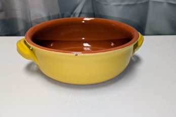 Vintage Terra Cotta Double Handled Glazed Oven To Table Casserole Bowl