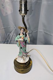 Antique 1930s-40's Chinese Famille Rose (Female) Statue On Brass Base Lamp - (No Shade Or Bulb)