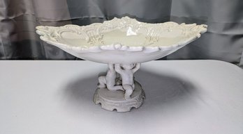 Antique Italian Ceramic Angel Detailed Pedestal Centerpiece Dish