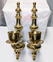 Antique Pair Of Brass Candle Holder Wall Sconces