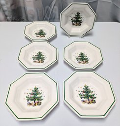 Set Of 6 Nikko Japan Christmas Time China Bowls