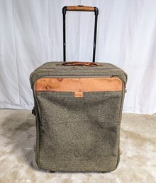 Vintage Hartman Leather & Tweed Fabric Rolling Suitcase With Expandable Top