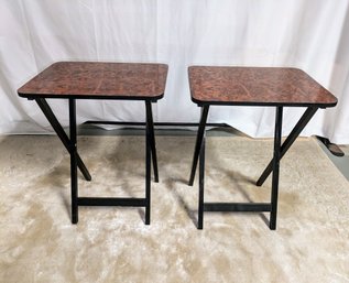 Set Of 2 Vintage Faux Burl Wood Folding Television Snack Tables