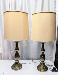 Vintage Pair Of Brass Table Lamps With Shades