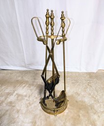 Vintage Brass 4 Pc Fireplace Tool Set