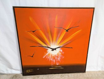 Vintage Large Framed Signed Fancher Painting - 'On The Wing'