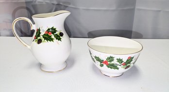 Vintage Royal Grafton Noel Pattern Holiday Sugar Bowl & Pitcher Set