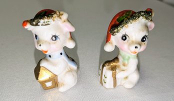 Vintage Treasure Masters Pair Of Santa Bone China Reindeer Miniatures