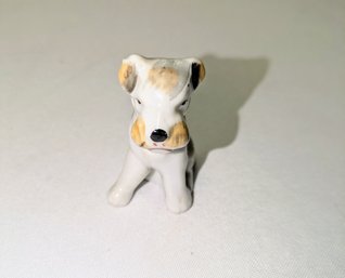 Vintage Miniature Bone China Sitting Wire Fox Terrier - Japan