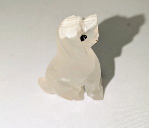 Vintage Hecho En Mexico Hand Carved Alabaster Onyx Marble Miniature Dog Figurine