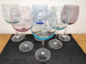 Marquis By Waterford Set Of 6 Polka Dot Wide Bowl Wine Glasses Different Colors - 2 Of 2