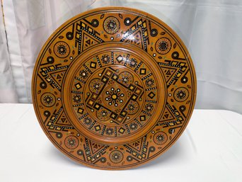 Vintage Ukrainian Inlaid Carved Wooden Plate