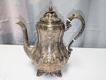 Antique Ball Black Coin Silver Ornate Design Footed Coffee Pot