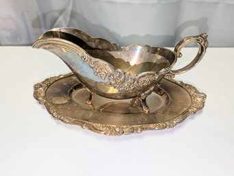 Vintage Ornate Silver Plate Wallace Baroque Gravy Boat & Under Plate