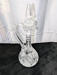 Vintage Cut Crystal Decanter With Stopped - Thumbprint Design On Neck , Handle Has No Design