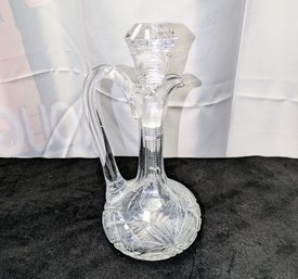 Vintage Cut Crystal Decanter With Thumbprint Design Handle & Diamond Shaped Stopper