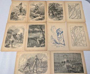 Vintage Set Of 10 Civil War Illustrations On Paper