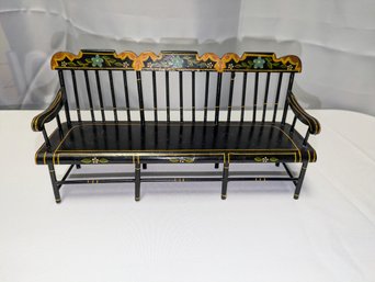 Vintage Pennsylvania Dutch Black Painted Deacons Bench For Dolls- With Hand Painted Floral Design