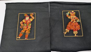 Vintage Pair Of Unframed Hand Embroidered Male & Female Autumn Harvest Figures