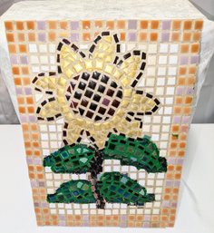 Vintage Artisan Hand Made Mosaic Sunflower Picture On Board