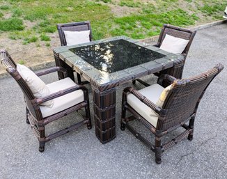 St. Croix 5-piece Outdoor Dining Set Wicker Glass Top Table With 4 Chairs And Sunbrella Cushions