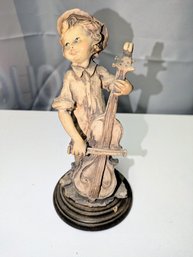 Vintage Signed Giuseppe Armani Bisque Porcelain Child Playing The Cello Figurine