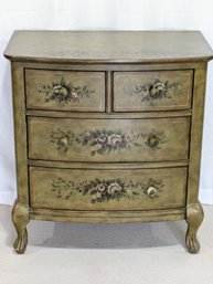 4 Drawer Distressed Olive Green Side Table With Floral Design