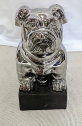 Ceramic Chromed Bulldog On Pedestal Stand