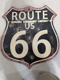 Vintage Route 66 Wall Plaque With Hooks