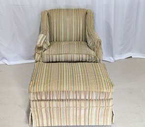 Custom Upolstered Skirted Accent Chair And Matching Ottoman