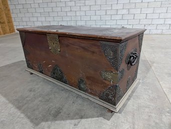 Large Trunk With Beautiful Detailed Bronze Hardware