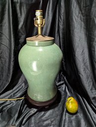 Glazed Asian Footed Ginger Jar Lamp In A Vibrent Jade Color