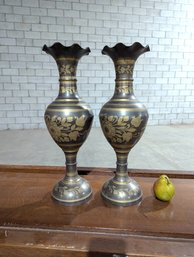 Vintage Etched Brass Vases