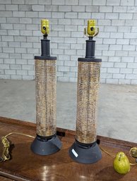 Pair Of Modern Glass And Metal Table Lamps