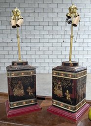 A Vintage Pair Of Fredrick Cooper Chinoiserie Tea Tin Lamps